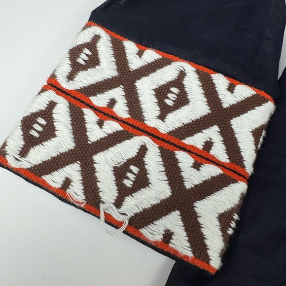 Tory Burch $295 Tunic Long Sleeve Top Size 12 Navy w/ Ivory Orange Brown Accents - Picture 11 of 14